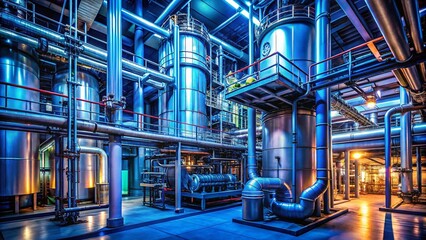 Poster - Hydrogen Production Facility Interior with Storage Tanks and Pipes - Minimalist Industrial Design