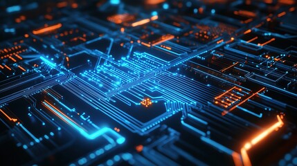 Poster - Futuristic Digital Circuitry in Blue and Orange Lights