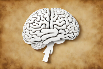 illustration of paper art brain shaped on the abstract background.	