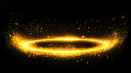Wall Mural - luminous swirling glowing ring on dark background. big data cloud, light circle, sparking particles,