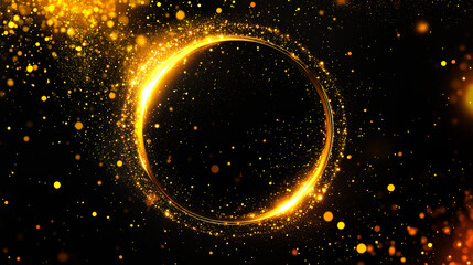 Wall Mural - luminous swirling glowing circle on dark background. big data cloud, light ring, sparking particles,