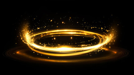 Wall Mural - luminous swirling glowing ring on dark background. big data cloud, light circle, sparking particles,