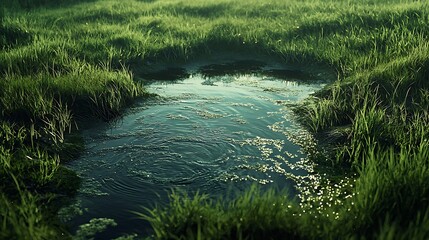 Aufkleber - Captivating reflection exploring grasslands that ripple like water under the gentle glow of nature’s light