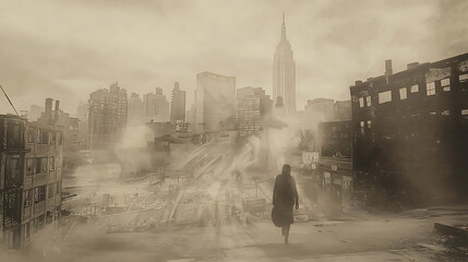 Poster - Exploring the enigmatic fog a solo journey through an urban landscape captured in a dreamlike atmosphere