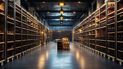 Aufkleber - A large room with many shelves of wine bottles