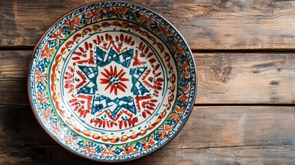 Poster - Traditional Moroccan Plate on Wooden Surface