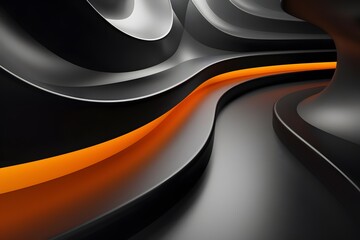 Poster - Abstract Curves and Flowing Lines in Black and Orange