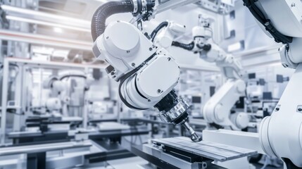 Aufkleber - A robot conducting automated paint mixing in a sleek, high-tech paint production lab with clean, organized mixing stations and advanced paint processing equipment