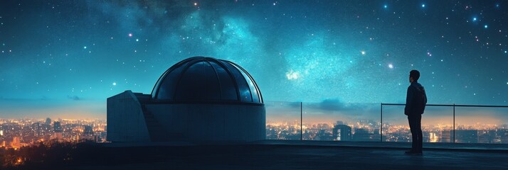 Rooftop Observatory Design, architect creating a stunning observatory for stargazing, featuring a vast night sky view and modern aesthetics