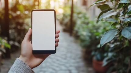 Wall Mural - Hand holding smartphone with blank screen