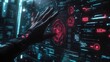 © Johannes - Hand touch digital hud interface futuristic technology background of virtual computer screen display ui future concept or cyber communication hologram and innovation internet system on vr cyberspace.