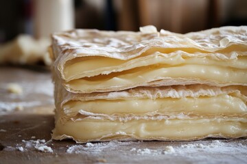 Poster - Close-up of Creamy Pastry Layers with Powdered Sugar