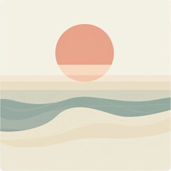 Sticker - The sun rises softly over smooth, clean waves, creating a tranquil atmosphere perfect for unwinding on a beach getaway. Generative AI