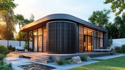 Poster - A modern house with a large window and a balcony