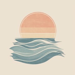 Sticker - The rising sun gently illuminates smooth waves, creating a peaceful atmosphere perfect for relaxation and beach getaways. Generative AI