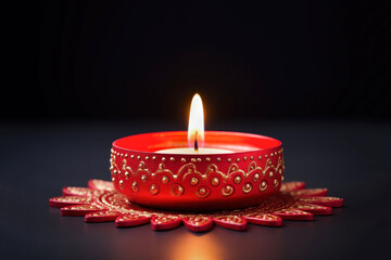 Burning candle on black background, Happy Diwali concept