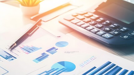 Wall Mural - Financial graphs and a calculator lie on a desk.