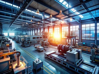 Poster - Low Light Photography of Flat Design Machine Animation in Manufacturing Process for Industry Production Concept