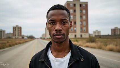 a powerful double-exposure portrait captures a young african american man isolated amidst a desolate