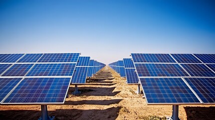 Solar farm installation in broad daylight, capturing the sunâ€™s energy to produce sustainable power with precision.