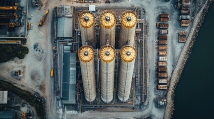 Poster - A view of a large industrial plant with a lot of tanks and pipes