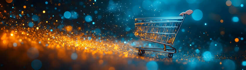 Soft Abstract Shopping Cart Icons Floating Digital Space Bokeh Effects E-Commerce Modern Marketing Creative Visual Digital Artwork Photo Stock Concept