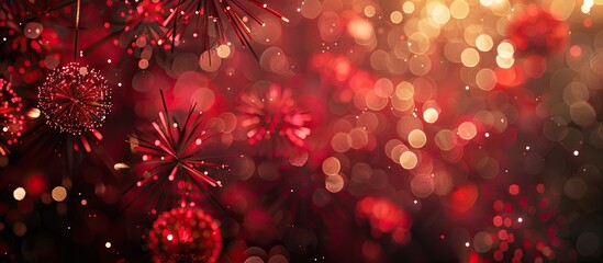 Canvas Print - A festive red toned bokeh fireworks display adds a lovely touch to a classic New Year s celebration in this image with copy space