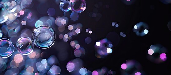 Wall Mural - Soap bubbles in front of a black backdrop with available copy space image