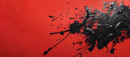 Wall Mural - Red backdrop with black ink splatter copy space image