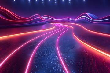 Wall Mural - Vibrant Neon Waves: A Futuristic Landscape of Light and Color