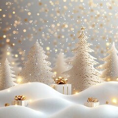 Wall Mural - winter christmas composition in paper cut style ,white and gold style