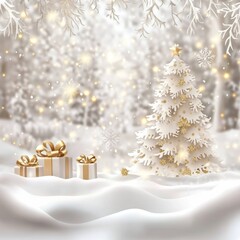 Wall Mural - winter christmas composition in paper cut style ,white and gold style