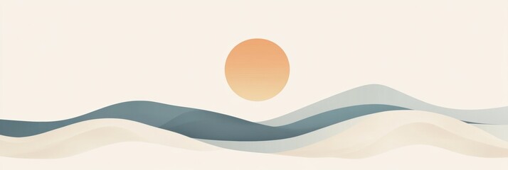 Poster - The smooth, clean waves gently reflect the warm hues of a minimalistic sunrise, inviting moments of peace and relaxation by the beach. Generative AI