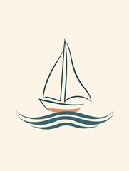 Aufkleber - The sailboat navigates peacefully through tranquil waves, embodying serenity and adventure on the open sea. Generative AI