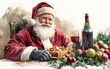 © Proud Art Shop - Joyful Feast with Santa in Red Coat