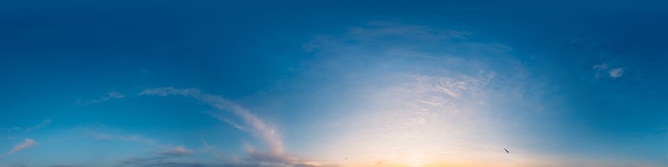Wall Mural - Sky 360 panorama - Bright blue sky filled with fluffy white Cirrus clouds. Seamless hdr spherical 360 panorama. Sky dome sky replacement for aerial drone 360 panoramas. Weather and climate change