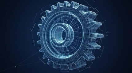 Poster - wireframe illustration of a gear. mechanical technology machine engineering symbol. project developm