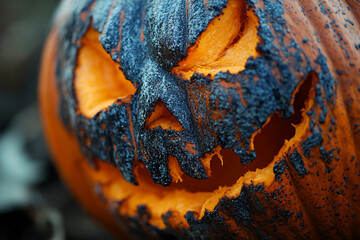 Generative AI photo of funny halloween pumpkins outdoors horror autumn night decor