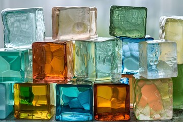 Poster - Colorful Assortment of Decorative Glass Blocks