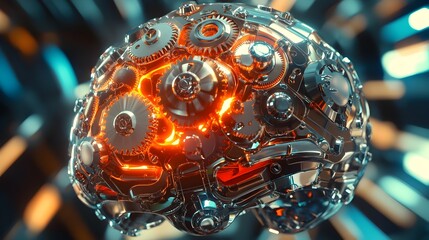 Boldly imagined cerebral mechanism formed by a dynamic interlacing array of vibrant shimmering gears and circuits symbolizing the expansive potential of the creative mind