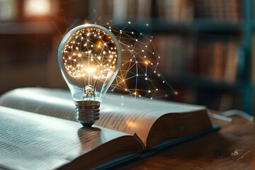 Poster - Illuminating Ideas: A Light Bulb on an Open Book Symbolizing Knowledge and Creativity