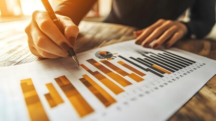 A high-resolution close-up of a stock market report with sharp upward trends at an investor conference