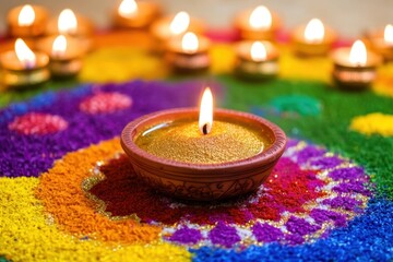 Lanterns with a colorful background on Deepavali