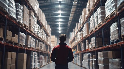 Poster - Person in Warehouse Surrounded by Stacked Boxes