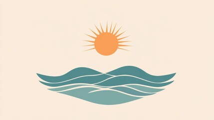 Poster - Soft waves ripple beneath a warm sun, creating a peaceful atmosphere perfect for beach relaxation and morning enjoyment. Generative AI