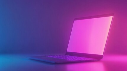 Poster - a digital hologram and a laptop to for cybersecurity on violet gradient background