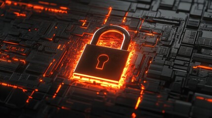 Poster - a glowing padlock surrounded by binary code symbol 1026 lock, padlock, security, protection, safety,