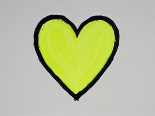 Sticker - Neon yellow heart with black borders hand drawn painted painting illustration on plain white background