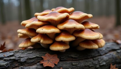 Sticker -  Autumns bounty  A cluster of vibrant mushrooms on a fallen log