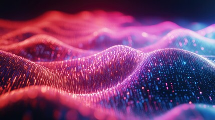 Aufkleber - Abstract digital waveforms in neon colors on a futuristic technology backdrop.